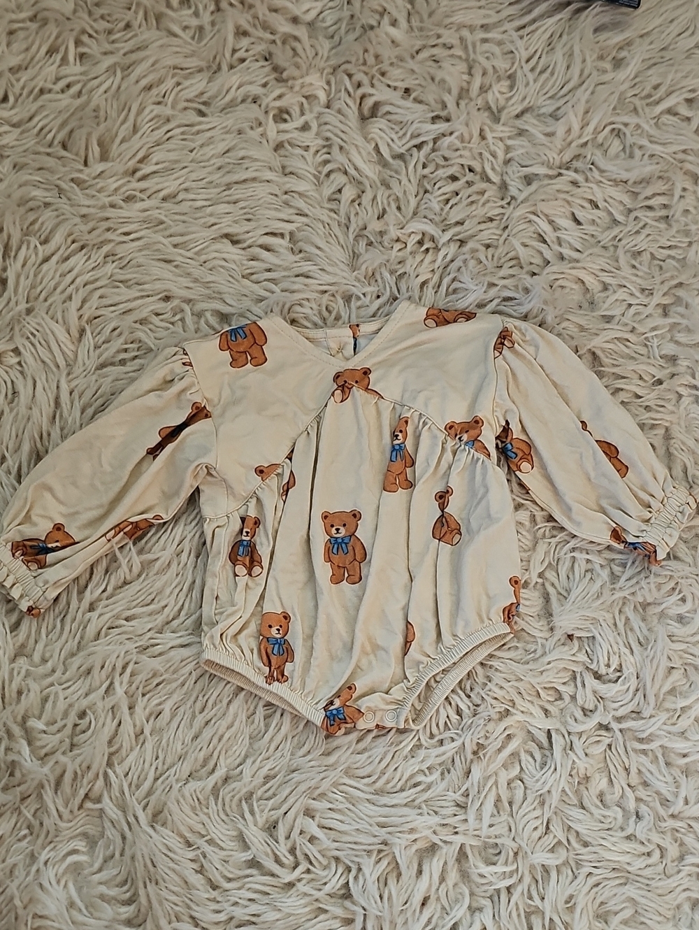 Larkspur Teddy-Print Long Sleeve Baby Bamboo Bubble Romper